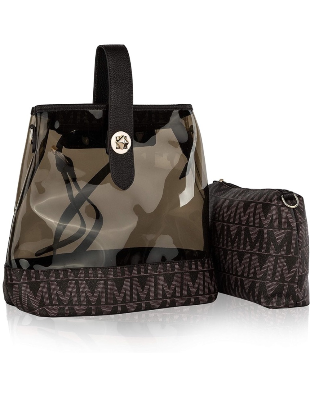 Mia K. Collection 2-Piece Clear Convertible Backpack 5 Ways Monogram Pouch Set